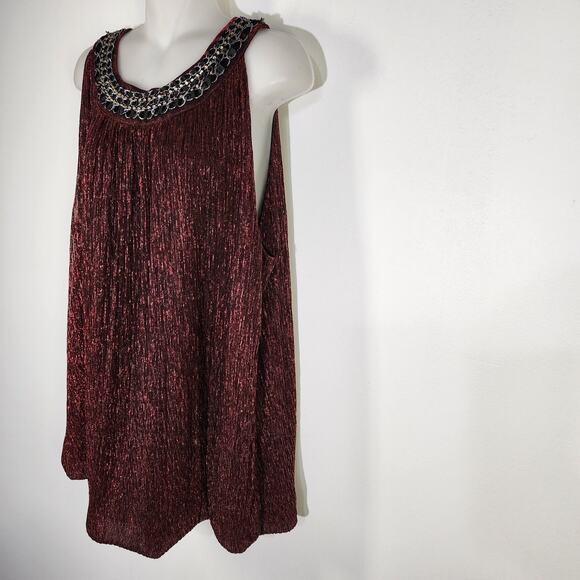 Alfani Womens Blouse 3X Metallic Red Lurex Sleeveless Embellished Chain Neck Top - Picture 5 of 9